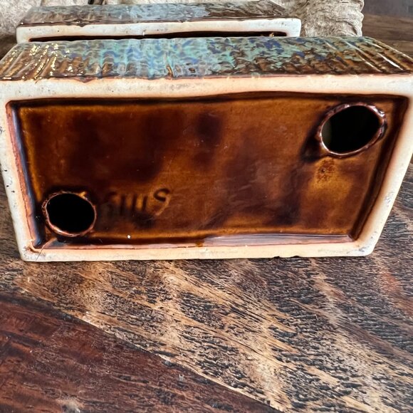 Two Vintage Pier 1 Ceramic Tea Light Candle Holders With Textured Blue Green & R - Picture 5 of 8